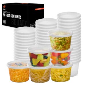 squatz 50 microwavable food container - 16oz translucent meal box storage with lids, ideal for storing soups, condiments, sauces, dressing, salads, fruit, baby food, healthy snacks, and leftovers