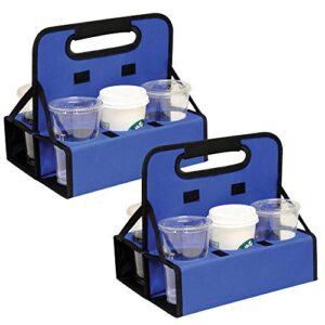 preferred nation reusable cup carrier/caddy (set of 2), holds 6 soda coffee cups or cans, sturdy frame and solid base, foldable convenient easy to carry | great for food delivery blue