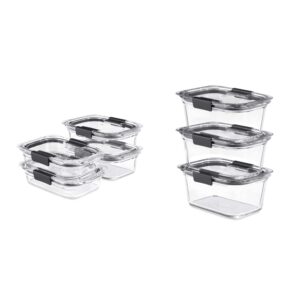rubbermaid brilliance glass storage set of 4 food containers, medium, clear & brilliance glass storage 4.7-cup food containers with lids, 3-pack (6 pieces total), clear