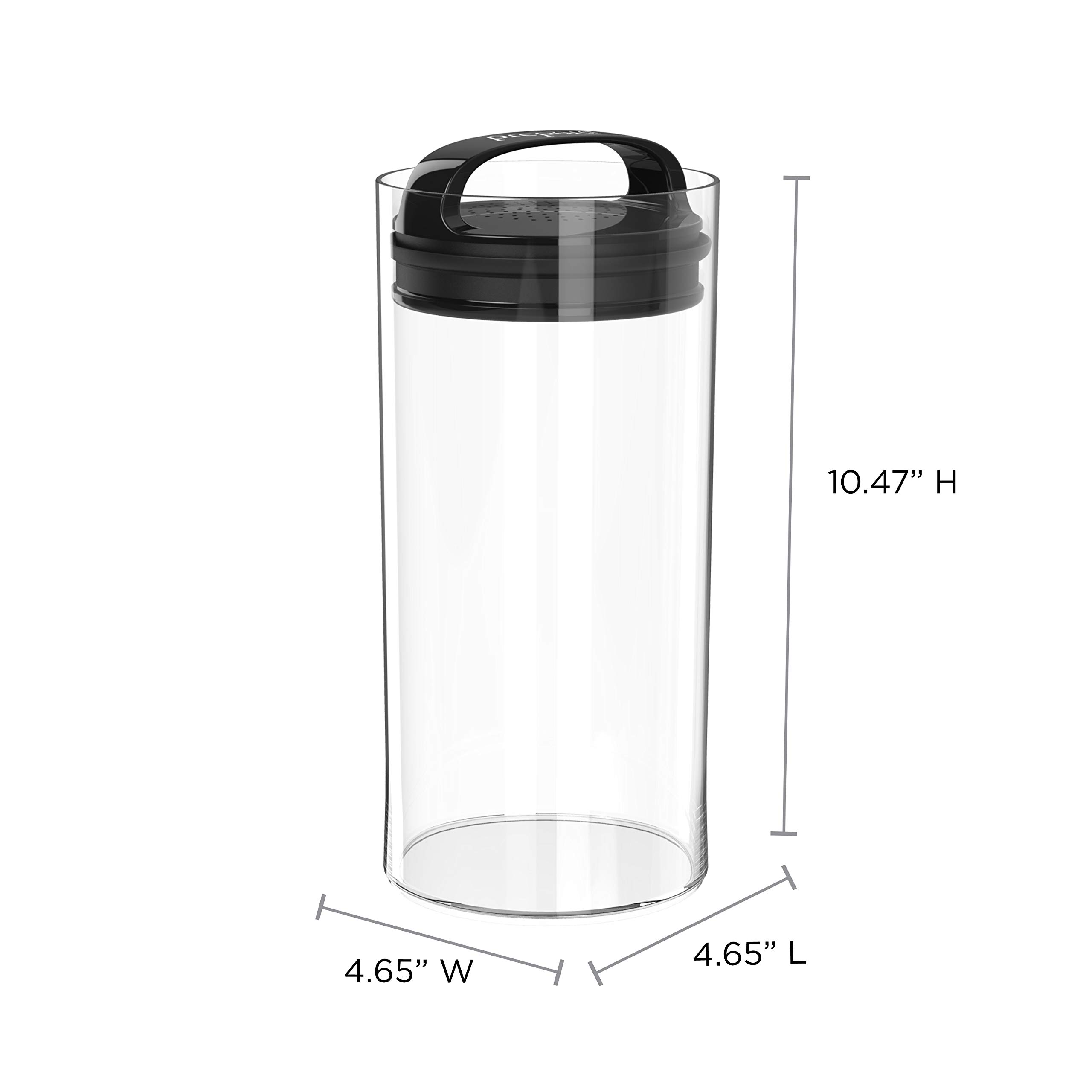 Prepara Evak Fresh Saver, Medium-Tall Airless Canister with Black handle, 2.3 Quart, Clear