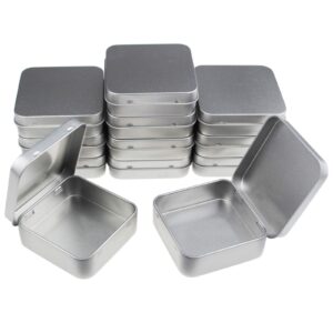 Goodma 12 Pieces Square Metal Empty Tins Home Storage Containers Organizer Mini Box with Hinged Lid, 2.76 x 2.76 x 0.79 inch (Silver)