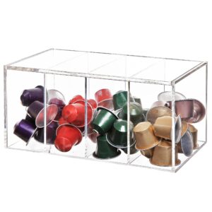 mygift deluxe clear acrylic coffee pod holder, coffee bar accessories organizer with 4 compartments and hinged lid