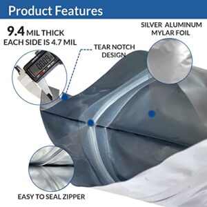 25 Stand Up Mylar Bags 1 Gallon THICK for Long Term Food Storage - 9.4 Mil - 10" x 14" ; Airtight Vacuum Sealing Resealable Ziplock Pouches Large Food Grade Mylar Bags Light, Moisture, Smell and Water