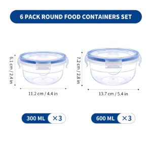 KIGI [ 6 PACK 20.3oz/10.1oz Plastic Mixing Bowls Set with Lid Leakproof Food Storage Container Set Portion Control Containers