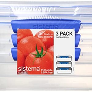 Sistema Klip It Collection Rectangle Food Storage Containers 67 ounce/ 8.4 Cup each, Set of 3