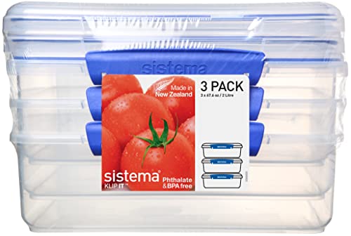 Sistema Klip It Collection Rectangle Food Storage Containers 67 ounce/ 8.4 Cup each, Set of 3