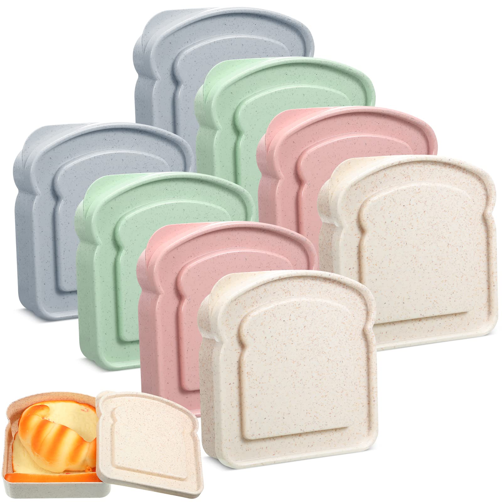 8 Pcs Sandwich Box Containers Reusable Toast Shape Sandwich Holder Plastic Sandwich Keeper for Kids Adults Lunch Prep Food Storage, Microwave Dishwasher Safe, 14 oz (Macaron Color)