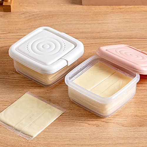 AONUOWE 2Pcs Cheese Container For Fridge Square Sliced Cheese Holder Clear Food Organizer with Lid Cheese Keeper (White)