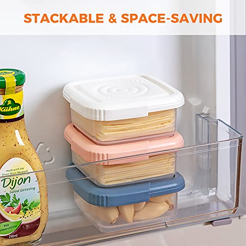 AONUOWE 2Pcs Cheese Container For Fridge Square Sliced Cheese Holder Clear Food Organizer with Lid Cheese Keeper (White)