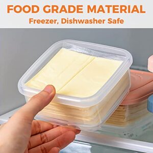 AONUOWE 2Pcs Cheese Container For Fridge Square Sliced Cheese Holder Clear Food Organizer with Lid Cheese Keeper (White)