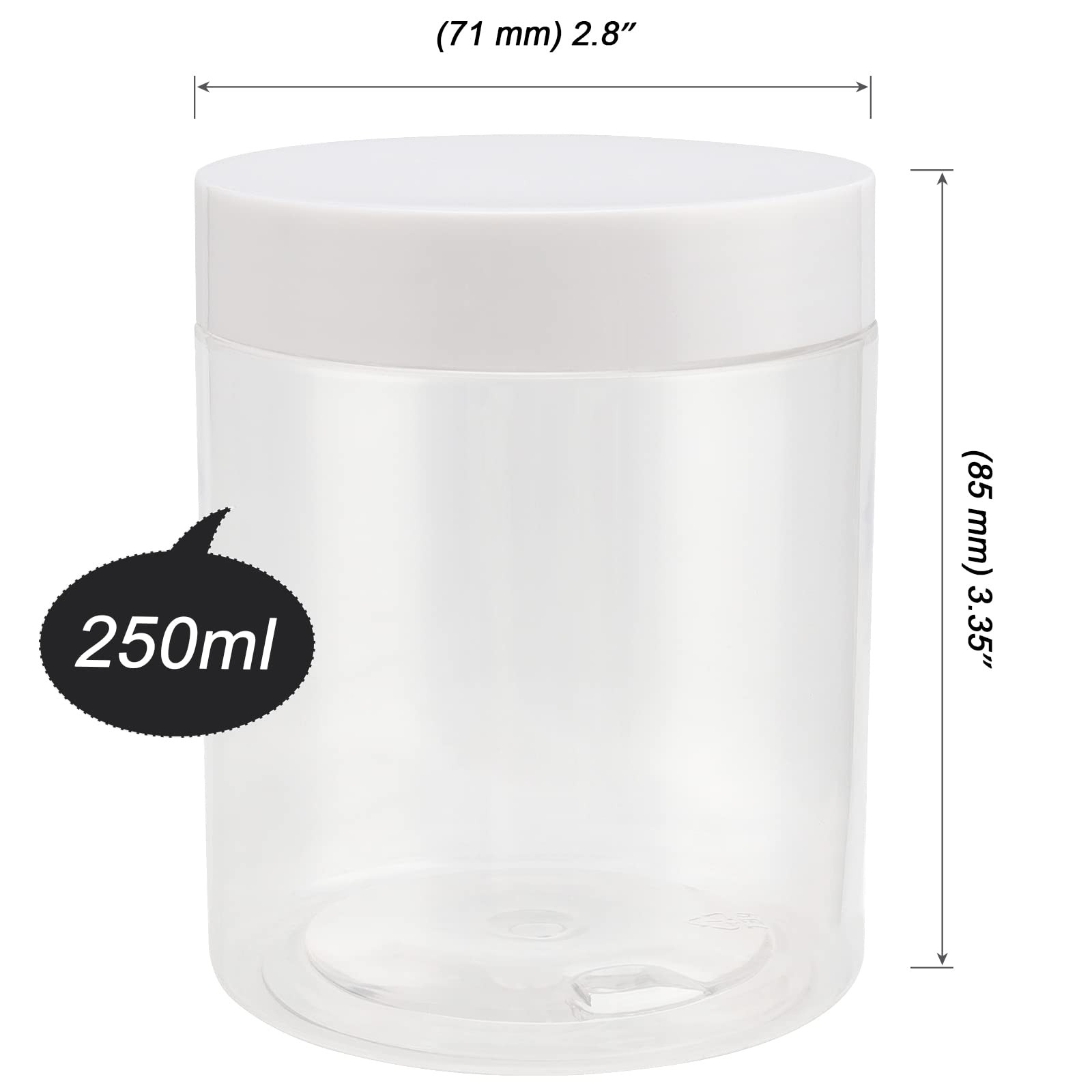 MOUYAT 30 Pack 8 Oz Plastic Slime Containers, Leakproof Wide Mouth Refillable Empty Plastic Jars with Lids, Clear Plastic Butter Storage Containers for Kitchen Food Storage, Beauty Products