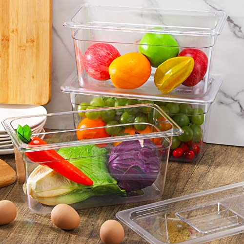 Fumete 8 Sets Clear 1/3 size, 6 Inch Deep Food Pan Polycarbonate Square Food Storage Containers with Lids for Kitchen Restaurant Food Prep, Clear, 5.6qt