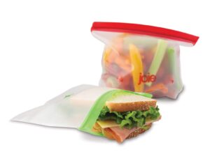 joie reusable food storage bags - reusable bags for snacks, sandwiches, vegetables and more - ziptop containers for sustainable living, bpa free, 8.75” x 7”, 6 bags