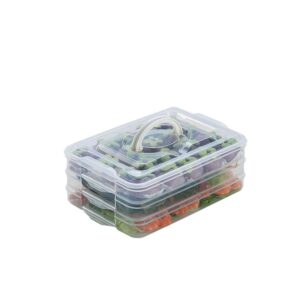 tian chen refrigerator organizer bins, plastic food storage containers with lids, 3-layer, bpa free, stackable food organizer keeper for snack, vegetables, meat, fish (transparent)