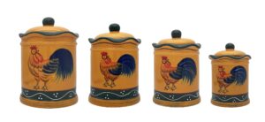 ack tuscany sunshine country rooster, hand painted canisters, set of 4, 85701
