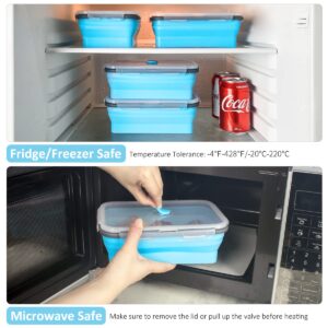 Collapsible Food Storage Containers with Lid, Bundle of Rich Size, 16 Pack, Kitchen Stacking Silicone Collapsible Meal Prep Container Set for Leftover, Microwave Freezer Dishwasher Safe, Blue