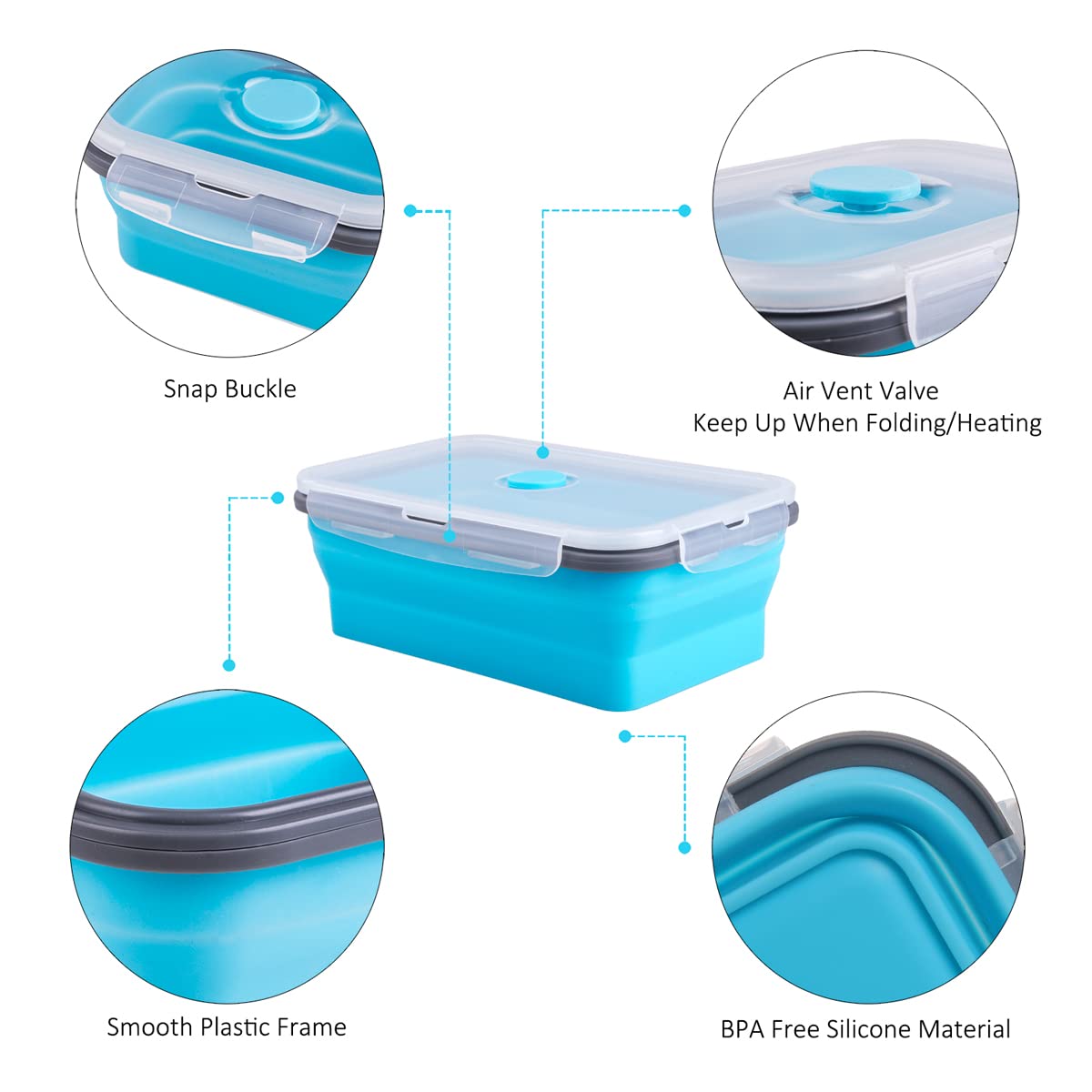 Collapsible Food Storage Containers with Lid, Bundle of Rich Size, 16 Pack, Kitchen Stacking Silicone Collapsible Meal Prep Container Set for Leftover, Microwave Freezer Dishwasher Safe, Blue