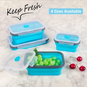 Collapsible Food Storage Containers with Lid, Bundle of Rich Size, 16 Pack, Kitchen Stacking Silicone Collapsible Meal Prep Container Set for Leftover, Microwave Freezer Dishwasher Safe, Blue