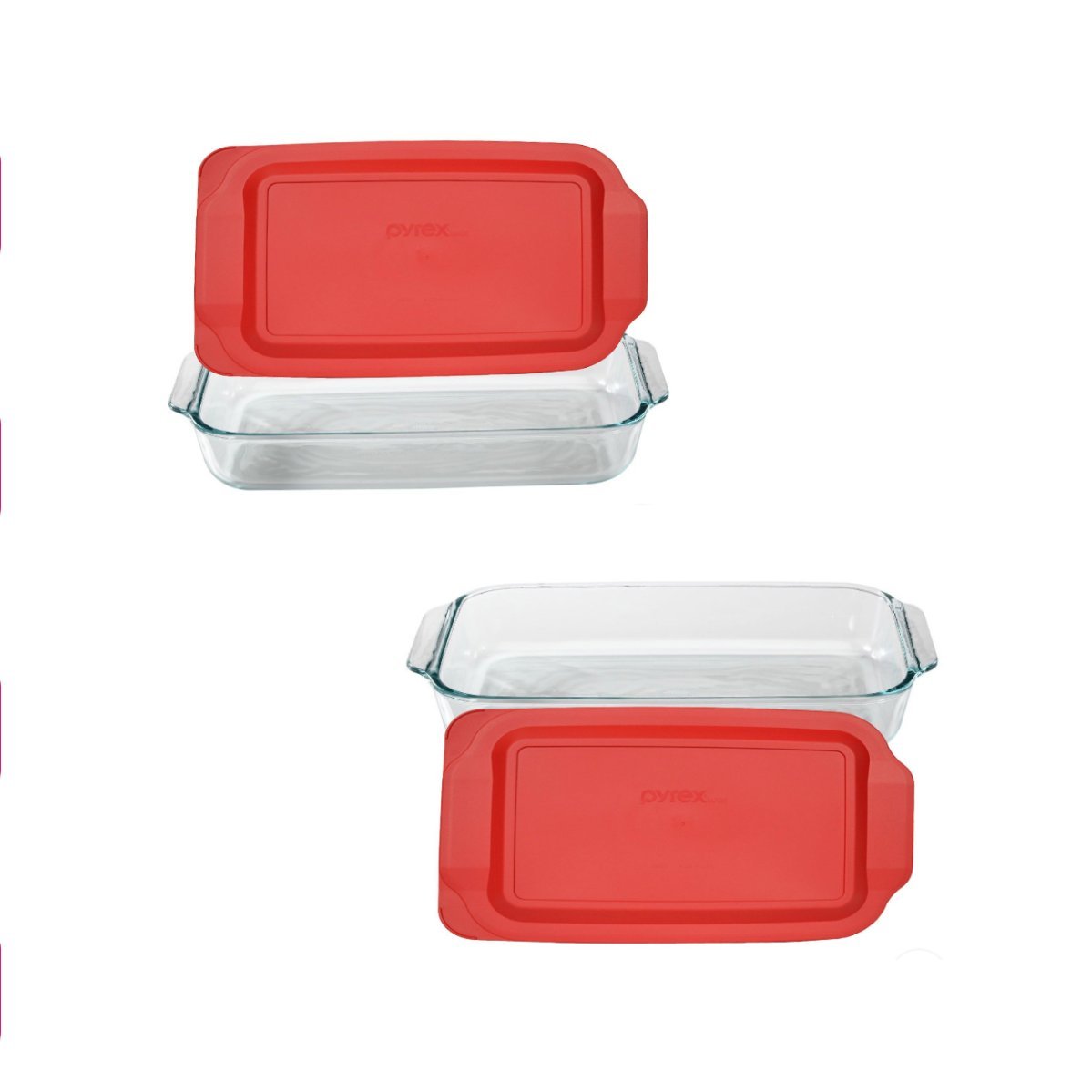 Pyrex Basics 3-qt Oblong with Red Cover KC12026, 2PK-3QT