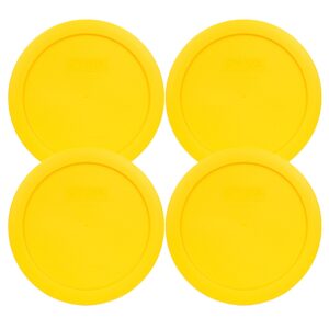 pyrex 7201-pc 4-cup meyer yellow round plastic food storage lid, made in usa - 4 pack