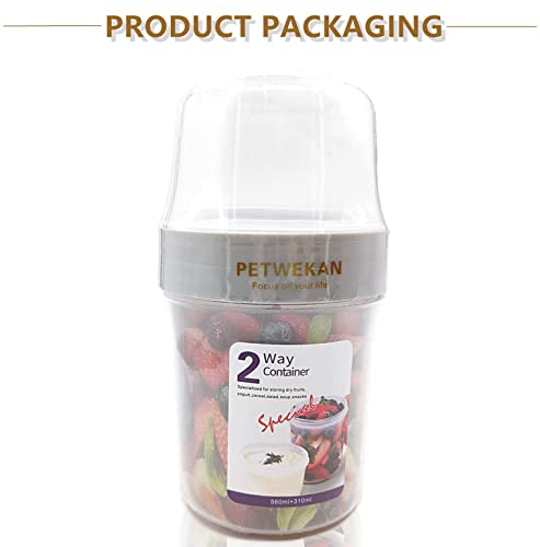 HeNai PETWEKAN Breakfast On The Go Cups，Yogurt Portable Cups Large Capacity Sealed Double Layer Food Container With Cereal Oatmeal or Fruit Container (560ml+310ml)