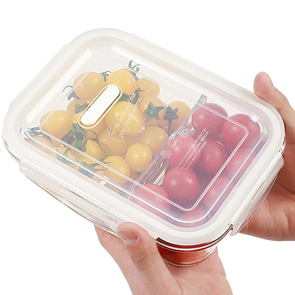 DAS TRUST 3 Pack 36oz Glass Food Storage Containers 2 Compartments Glass Meal Prep Containers with Lids for Adult Food Prep Containers with Divider Reusable Lunch Bento Box