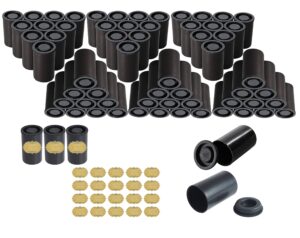 criativo live 60 pcs film canisters ,35mm empty camera reel containers, for rockets, 8 oz, 2" h, 1" w, plastic, films developing processing tube, roll case, small accessories, storage (black60)