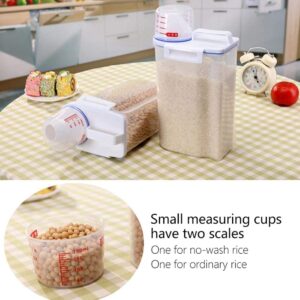 BOLESHU 3 PCS Rice Bin 2L Rice Container, 3 Pcs Airtight Cereal Container Rice Barrel Dry Grain Dispenser Thicken Rice Cylinder Clear Food Storage Box with Airtight Design Measuring Cup Pour Spout