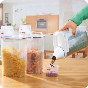 BOLESHU 3 PCS Rice Bin 2L Rice Container, 3 Pcs Airtight Cereal Container Rice Barrel Dry Grain Dispenser Thicken Rice Cylinder Clear Food Storage Box with Airtight Design Measuring Cup Pour Spout