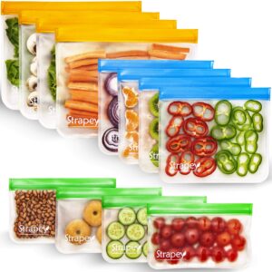 [12 pack] reusable snack bags keep food fresh, easy lunch bags are durable and food grade, reusable freezer bags and leak proof, food storage sandwich bags and eco-friendly, lunch box for kids
