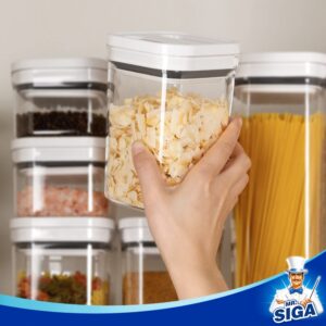 MR.SIGA 8 Piece Airtight Food Storage Container Set, BPA Free Kitchen Pantry Organization Canisters, One-handed Airtight Plastic Containers with Lids for Cereal, Spaghettie, Pasta,White