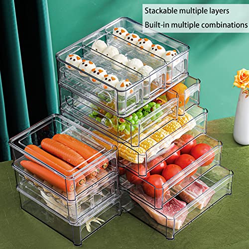 MANO 2PACK Stackable Refrigerator Drawers Pull Out Clear Fridge Drawer Organizer Bins Divided Storage Box Plastic Food Containers Set for Pantry Kitchen Cabinet Dresser Clothes