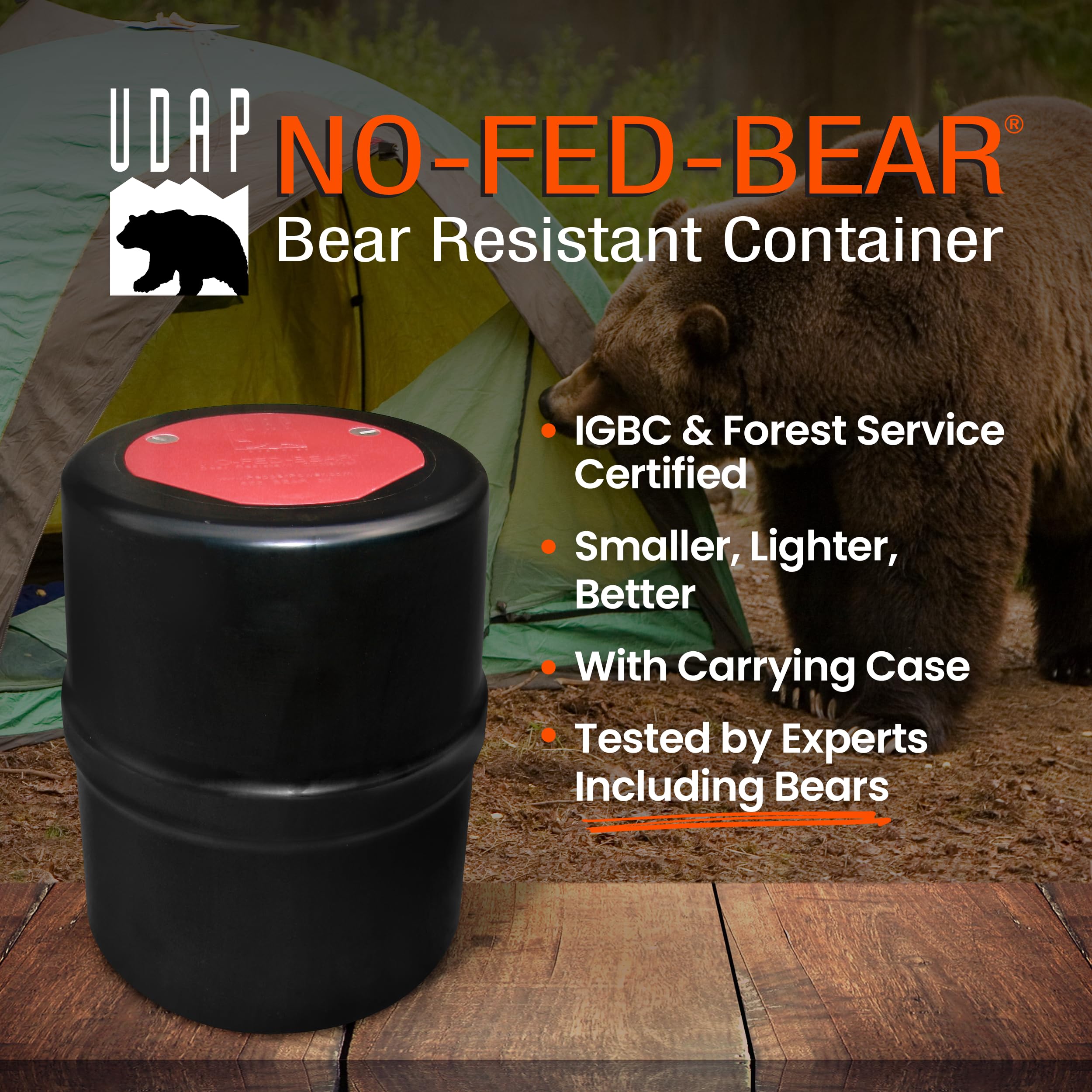 UDAP NO-FED-BEAR Bear Resistant Canister, Hiking Camping Backpacking Hunting Food Storage Container with Carrying Case, 2 Gallons, BRCWC