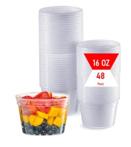 mr. miracle deli containers with lids - 48 pack of 16 oz clear airtight reusable plastic food and multi-purpose containers - microwave, freezer, and dishwasher safe