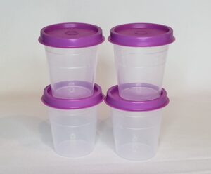 tupperware set of 4 midgets with purple colored seals (2 oz size)