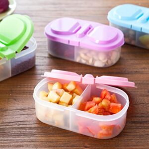 OUNONA Snack Containers 2compartment Food Storage: 4Pack Food Containers Divided Snack Boxes Two Sections for Snacks On the Go for Work and Travel