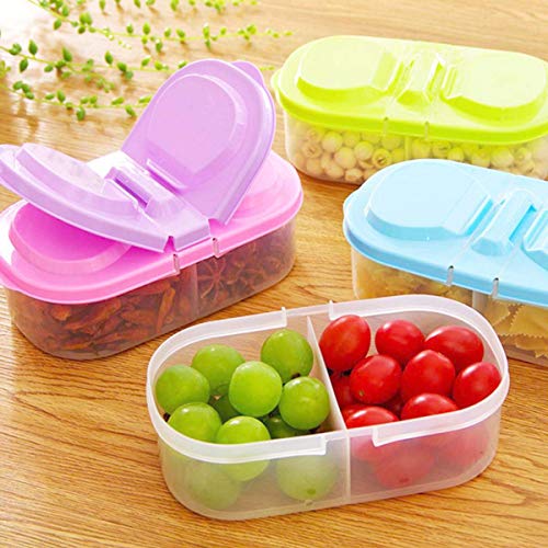 OUNONA Snack Containers 2compartment Food Storage: 4Pack Food Containers Divided Snack Boxes Two Sections for Snacks On the Go for Work and Travel