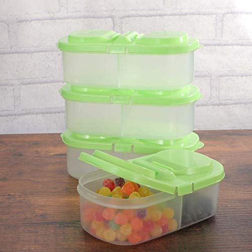 OUNONA Snack Containers 2compartment Food Storage: 4Pack Food Containers Divided Snack Boxes Two Sections for Snacks On the Go for Work and Travel