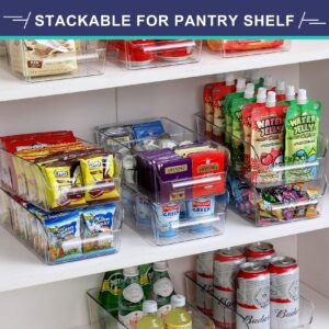 LANDNEOO 2 Tier Clear Organizer with Dividers + Set of 8, Stackable Clear Bins with Removable Dividers - Pantry Food Snack Organization and Storage - Multi-Purpose Plastic Home Organizer