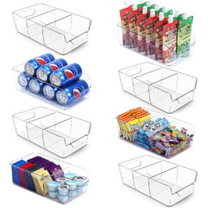 LANDNEOO 2 Tier Clear Organizer with Dividers + Set of 8, Stackable Clear Bins with Removable Dividers - Pantry Food Snack Organization and Storage - Multi-Purpose Plastic Home Organizer