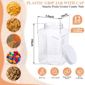 12 Packs 1 Gallon Plastic Grip Jar with Cap Clear Storage Containers Grip Jars Multi-use Empty Containers Household Dried Food Canisters BPA Free for Kitchen Fermentation Food Storage (White Lid)