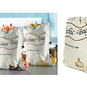 Dependable Industries Inc. Essentials 3 pack Onion Potato & Garlic Storage Bags Keeps Fresher Longer Drawstring Closure Side Zipper Blackout Interior