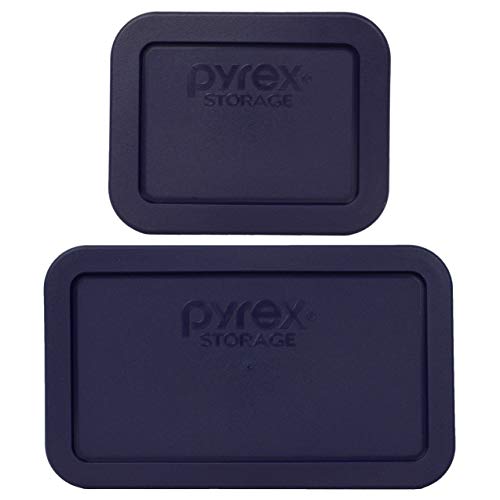 Pyrex (1) 7213 1.9-Cup and (1) 7214 4.8-Cup Blue Plastic Food Storage Lids, Made in USA