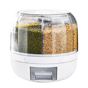rice storage container 360° rotating food dispenser,7 pounds large capacity 6-grid rice bucket rotating food dispenser, food storage containers with lids airtight,moisture-proof grains dispenser