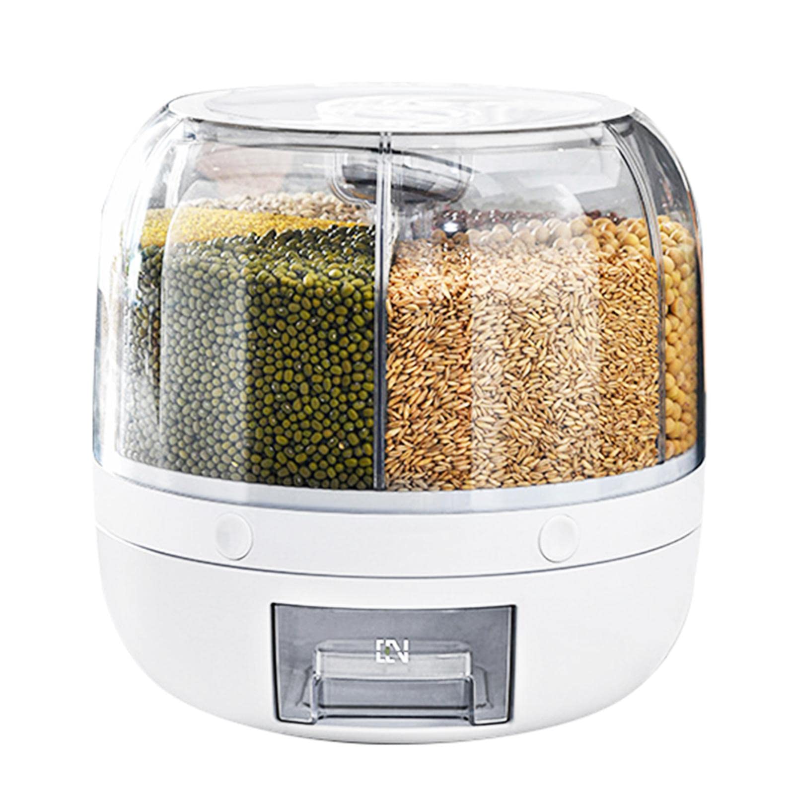 Rice Storage Container 360° Rotating Food Dispenser,7 pounds Large Capacity 6-Grid Rice Bucket Rotating Food Dispenser, Food Storage Containers With Lids Airtight,Moisture-Proof Grains Dispenser