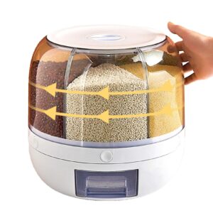 Rice Storage Container 360° Rotating Food Dispenser,7 pounds Large Capacity 6-Grid Rice Bucket Rotating Food Dispenser, Food Storage Containers With Lids Airtight,Moisture-Proof Grains Dispenser