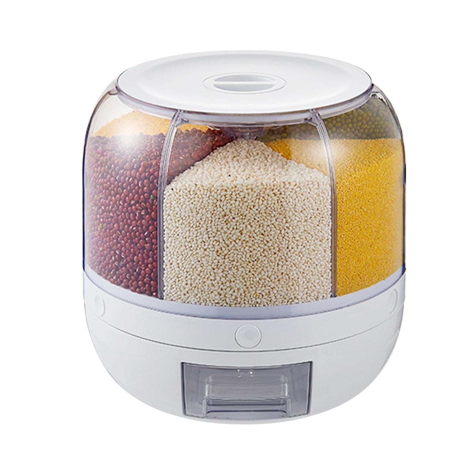 Rice Storage Container 360° Rotating Food Dispenser,7 pounds Large Capacity 6-Grid Rice Bucket Rotating Food Dispenser, Food Storage Containers With Lids Airtight,Moisture-Proof Grains Dispenser