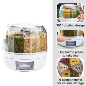 Rice Storage Container 360° Rotating Food Dispenser,7 pounds Large Capacity 6-Grid Rice Bucket Rotating Food Dispenser, Food Storage Containers With Lids Airtight,Moisture-Proof Grains Dispenser