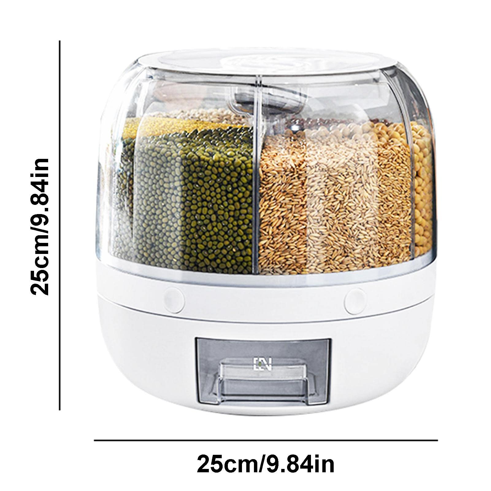 Rice Storage Container 360° Rotating Food Dispenser,7 pounds Large Capacity 6-Grid Rice Bucket Rotating Food Dispenser, Food Storage Containers With Lids Airtight,Moisture-Proof Grains Dispenser