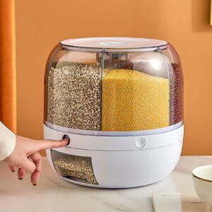 Rice Storage Container 360° Rotating Food Dispenser,7 pounds Large Capacity 6-Grid Rice Bucket Rotating Food Dispenser, Food Storage Containers With Lids Airtight,Moisture-Proof Grains Dispenser